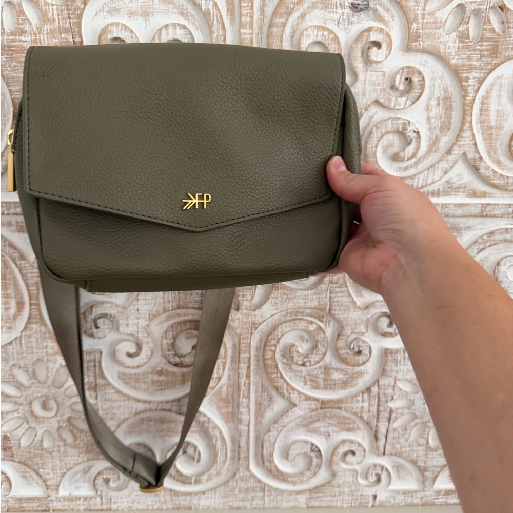 FRESHLY PICKED - Pebbled Olive Crossbody Bag with Gold Accent